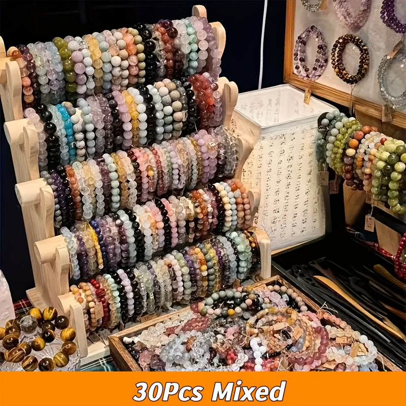 Beaded Bracelet - Boho Set for Women 30pcs Handmade Glass Cracked Bead , Bohemian Stackable - product detail view 7