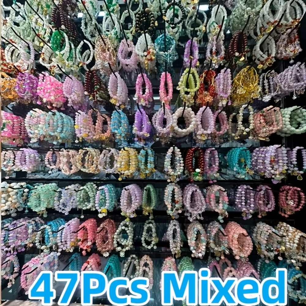 Beaded Bracelet - Boho Set 47pcs Glass Bead Stretch Star Floral Butterfly Heart Pendant - product detail view 3