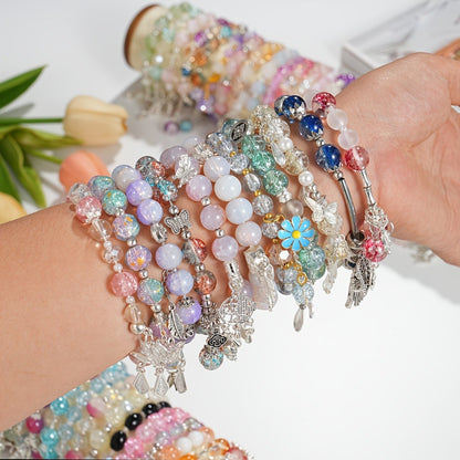 Beaded Bracelet - Boho Set 47pcs Glass Bead Stretch Star Floral Butterfly Heart Pendant - product detail view 4