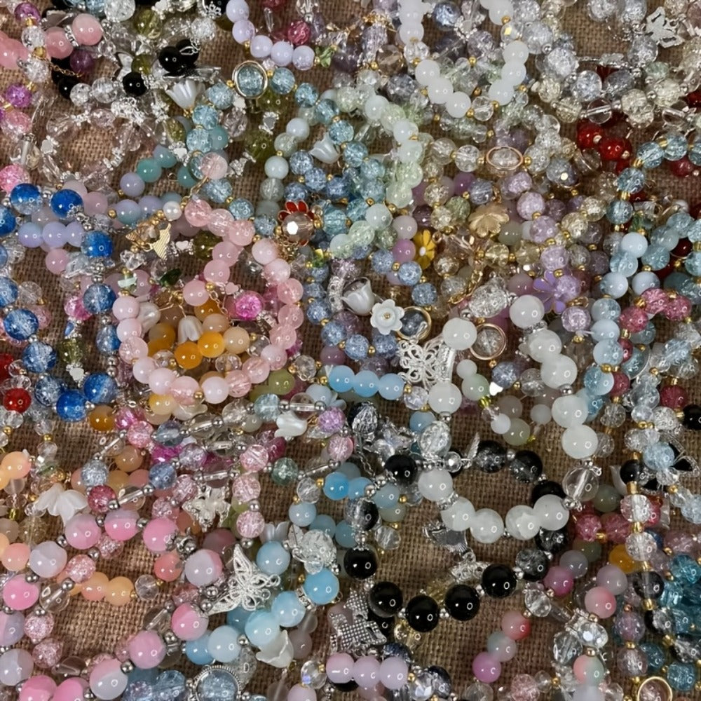 Beaded Bracelet - Boho Set 47pcs Glass Bead Stretch Star Floral Butterfly Heart Pendant - product detail view 8