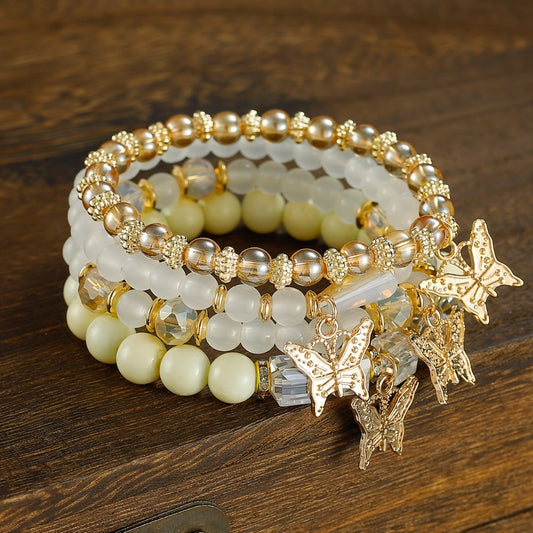 Beaded Bracelet - Boho Set for Women - Butterfly Sparkle Multi-Layer Elastic Charm - main product view