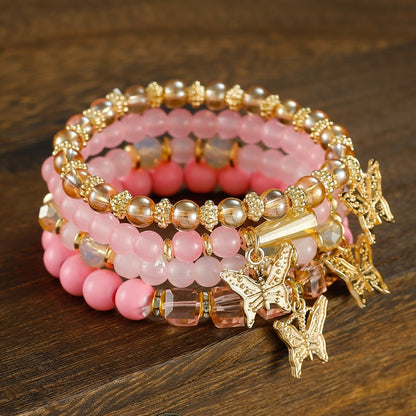 Beaded Bracelet - Boho Set for Women - Butterfly Sparkle Multi-Layer Elastic Charm - product detail view 2