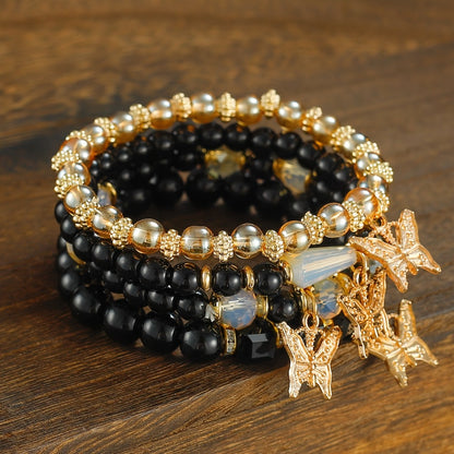Beaded Bracelet - Boho Set for Women - Butterfly Sparkle Multi-Layer Elastic Charm - product detail view 4