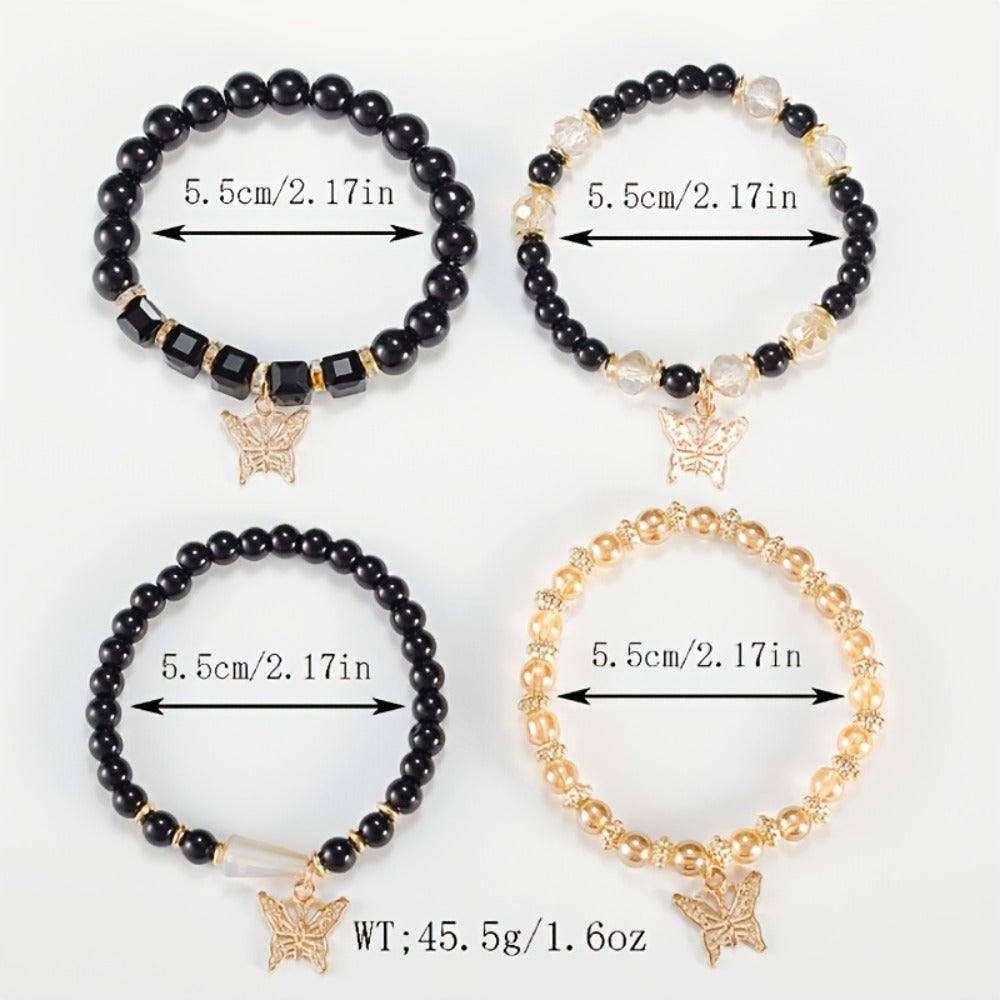 Beaded Bracelet - Boho Set for Women - Butterfly Sparkle Multi-Layer Elastic Charm - product detail view 6
