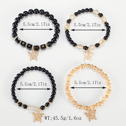 Beaded Bracelet - Boho Set for Women - Butterfly Sparkle Multi-Layer Elastic Charm - product detail view 6