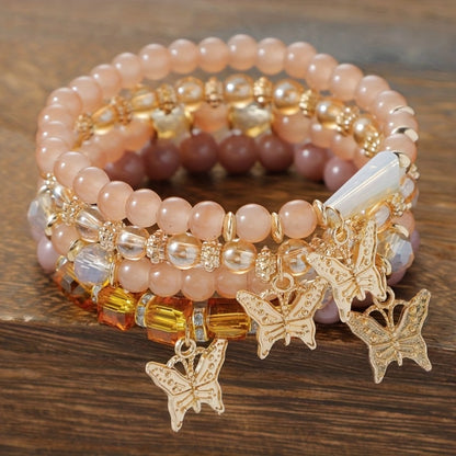 Beaded Bracelet - Boho Set for Women - Butterfly Sparkle Multi-Layer Elastic Charm - product detail view 8