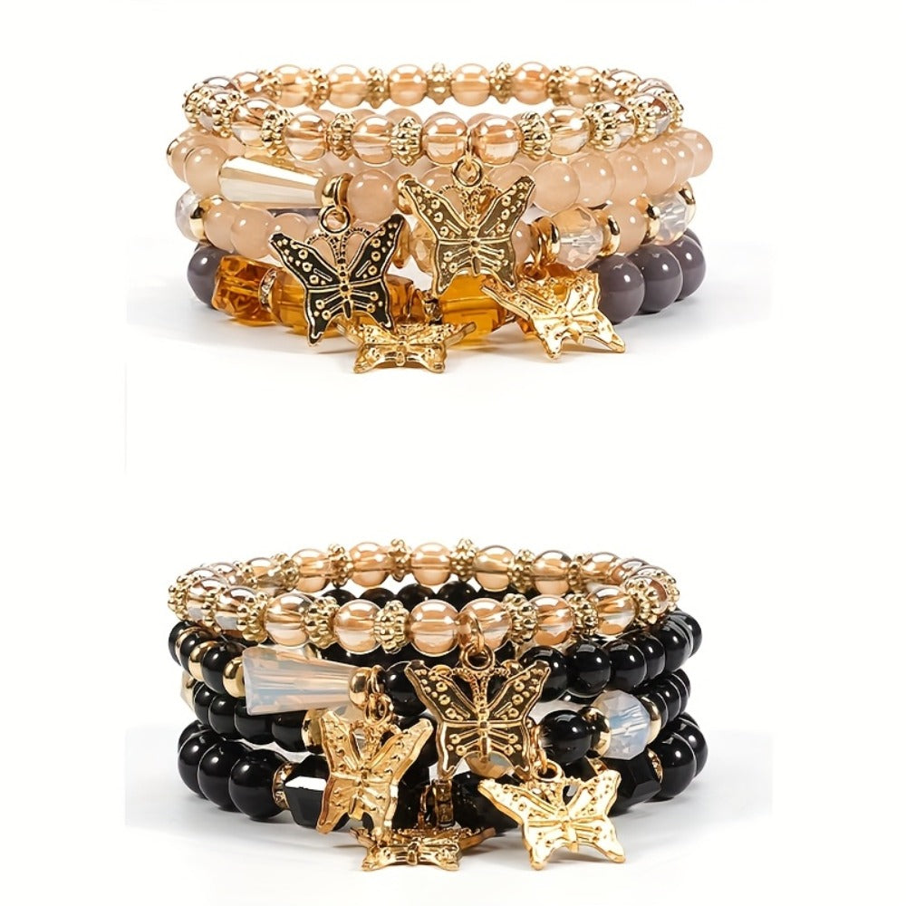 Beaded Bracelet - Boho Set for Women - Butterfly Sparkle Multi-Layer Elastic Charm - product detail view 9