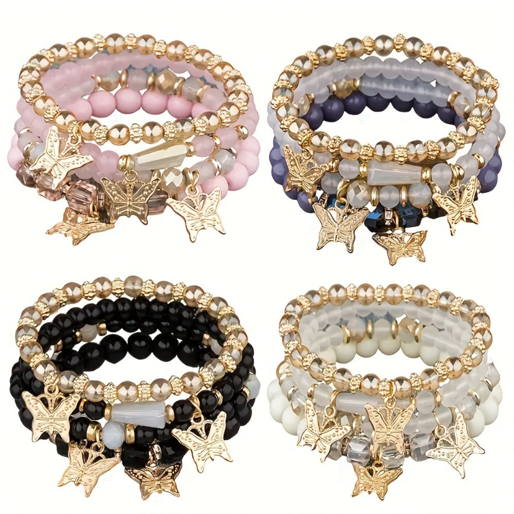 Beaded Bracelet - Boho Set for Women - Butterfly Sparkle Multi-Layer Elastic Charm - product detail view 10