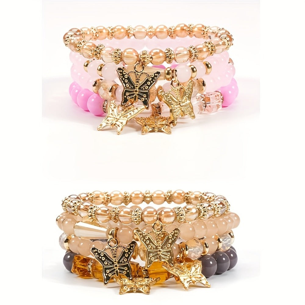 Beaded Bracelet - Boho Set for Women - Butterfly Sparkle Multi-Layer Elastic Charm - product detail view 11