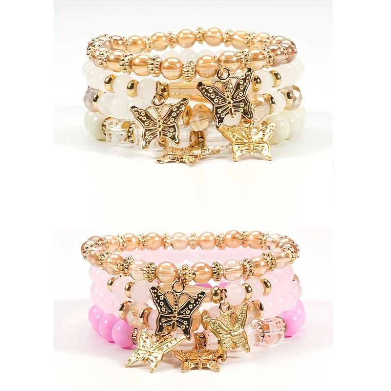 Beaded Bracelet - Boho Set for Women - Butterfly Sparkle Multi-Layer Elastic Charm - product detail view 14