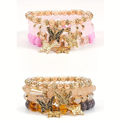 Beaded Bracelet - Boho Set for Women - Butterfly Sparkle Multi-Layer Elastic Charm - product detail view 18
