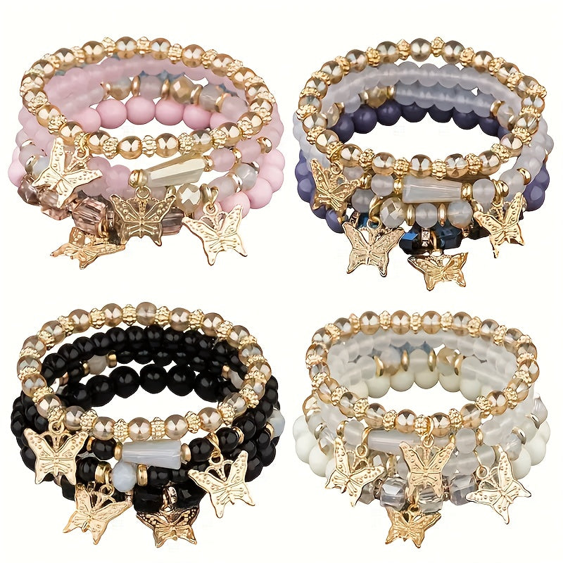 Beaded Bracelet - Boho Set for Women - Butterfly Sparkle Multi-Layer Elastic Charm - product detail view 19