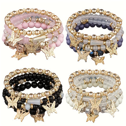 Beaded Bracelet - Boho Set for Women - Butterfly Sparkle Multi-Layer Elastic Charm - product detail view 19