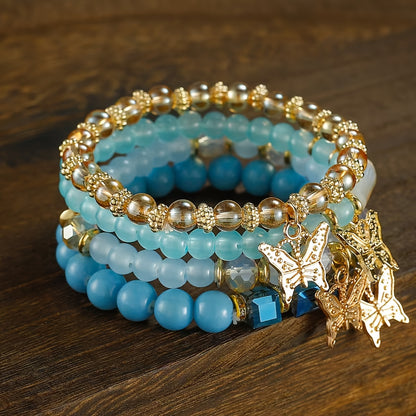 Beaded Bracelet - Boho Set for Women - Butterfly Sparkle Multi-Layer Elastic Charm - product detail view 20