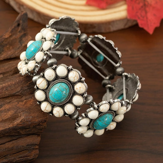 Beaded Bracelet - Boho Turquoise Stretch for Women - Vintage Ethnic Style Zinc Alloy Elastic - main product view