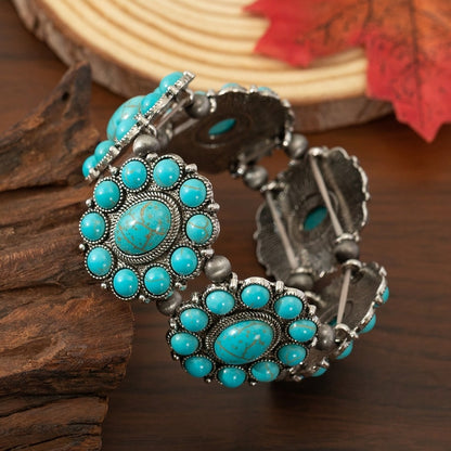 Beaded Bracelet - Boho Turquoise Stretch for Women - Vintage Ethnic Style Zinc Alloy Elastic - product detail view 2