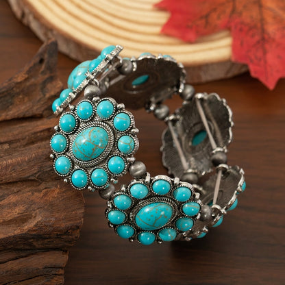Beaded Bracelet - Boho Turquoise Stretch for Women - Vintage Ethnic Style Zinc Alloy Elastic - product detail view 6