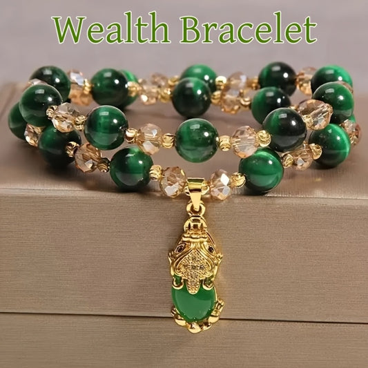 Beaded Bracelet - Green Tiger Eye Stone Natural Gemstone for Good Luck & Tranquility - main product view