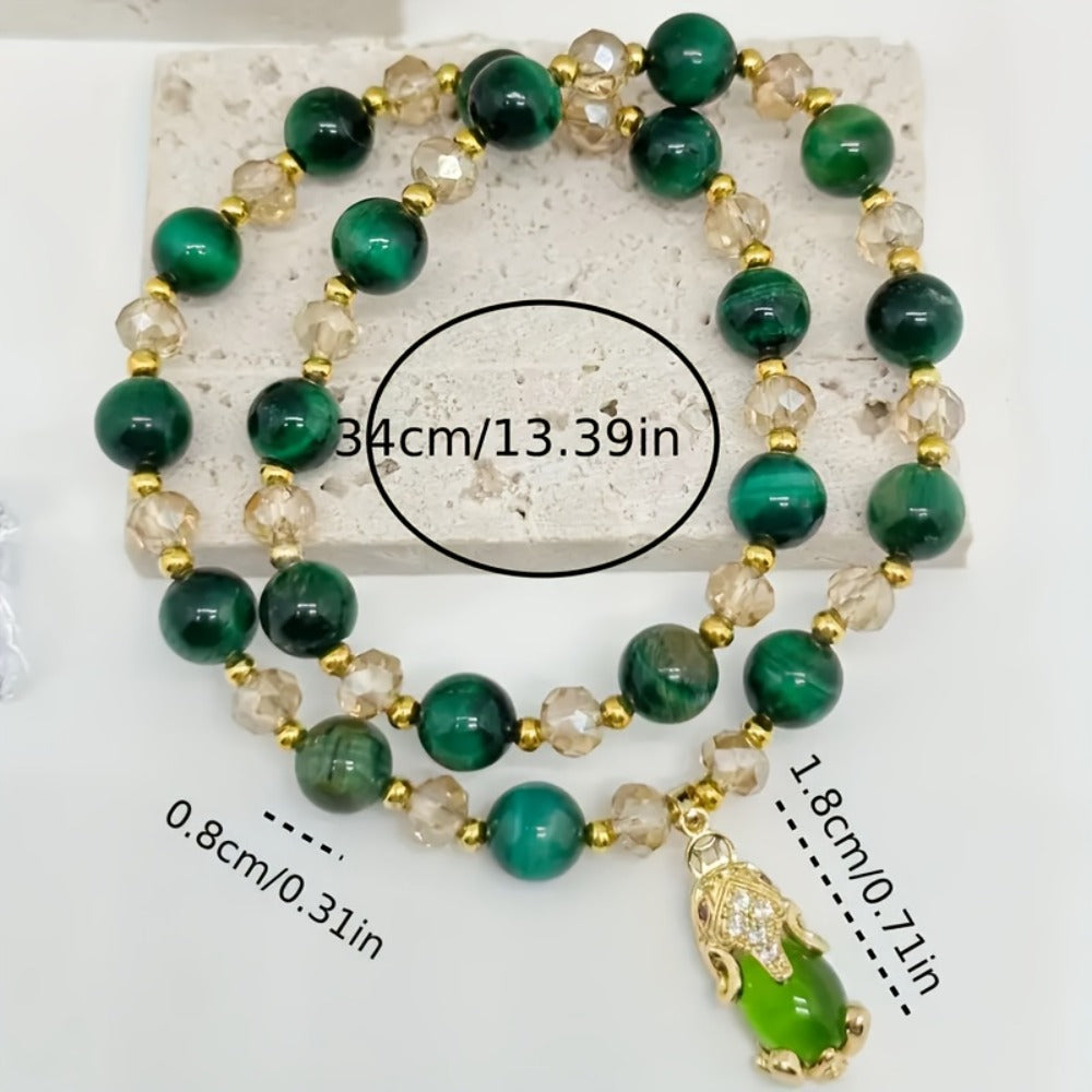 Beaded Bracelet - Green Tiger Eye Stone Natural Gemstone for Good Luck & Tranquility - product detail view 2