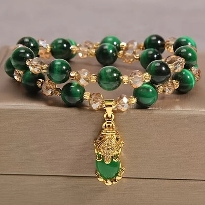 Beaded Bracelet - Green Tiger Eye Stone Natural Gemstone for Good Luck & Tranquility - product detail view 3