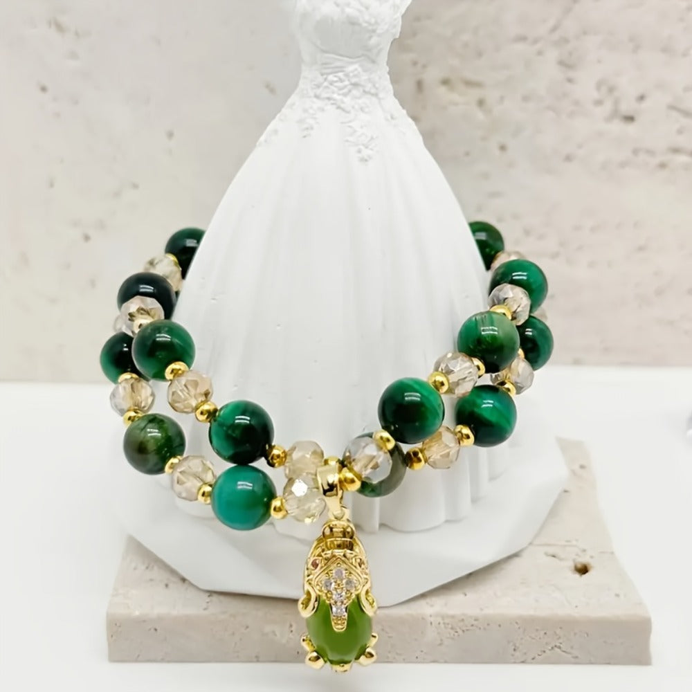 Beaded Bracelet - Green Tiger Eye Stone Natural Gemstone for Good Luck & Tranquility - product detail view 4