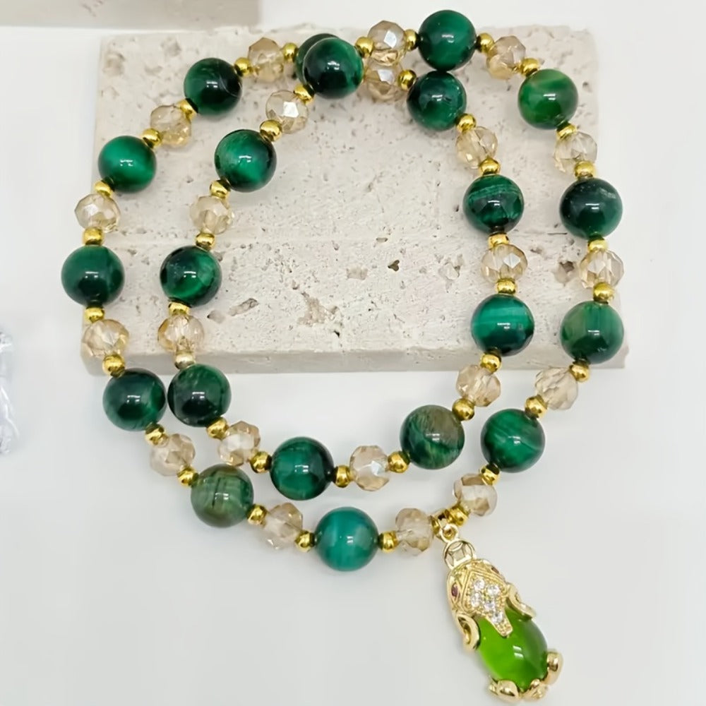 Beaded Bracelet - Green Tiger Eye Stone Natural Gemstone for Good Luck & Tranquility - product detail view 5