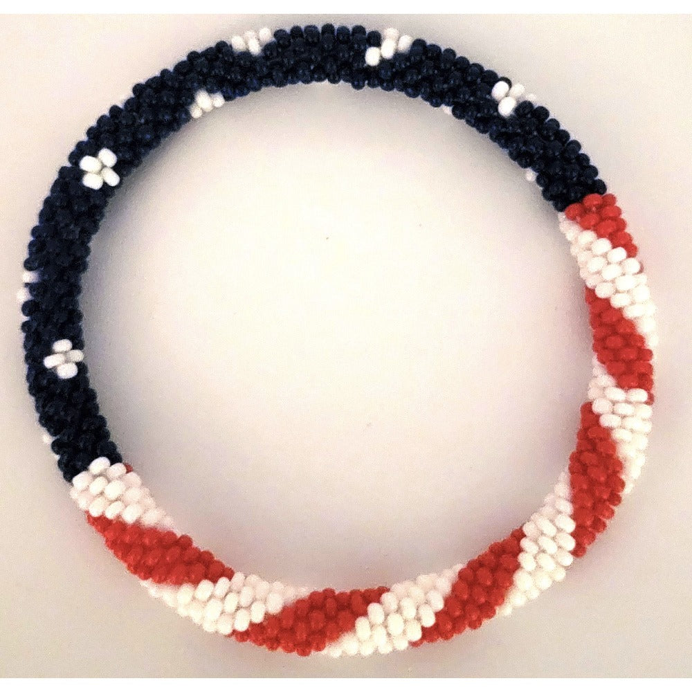 Beaded Bracelet - Handmade Patriotic Set 2pcs - USA Flag Red White Blue Glass Seed Bead - product detail view 5