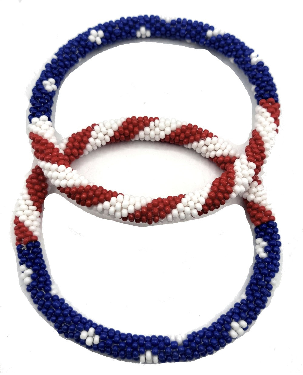 Beaded Bracelet - Handmade Patriotic Set 2pcs - USA Flag Red White Blue Glass Seed Bead - product detail view 8