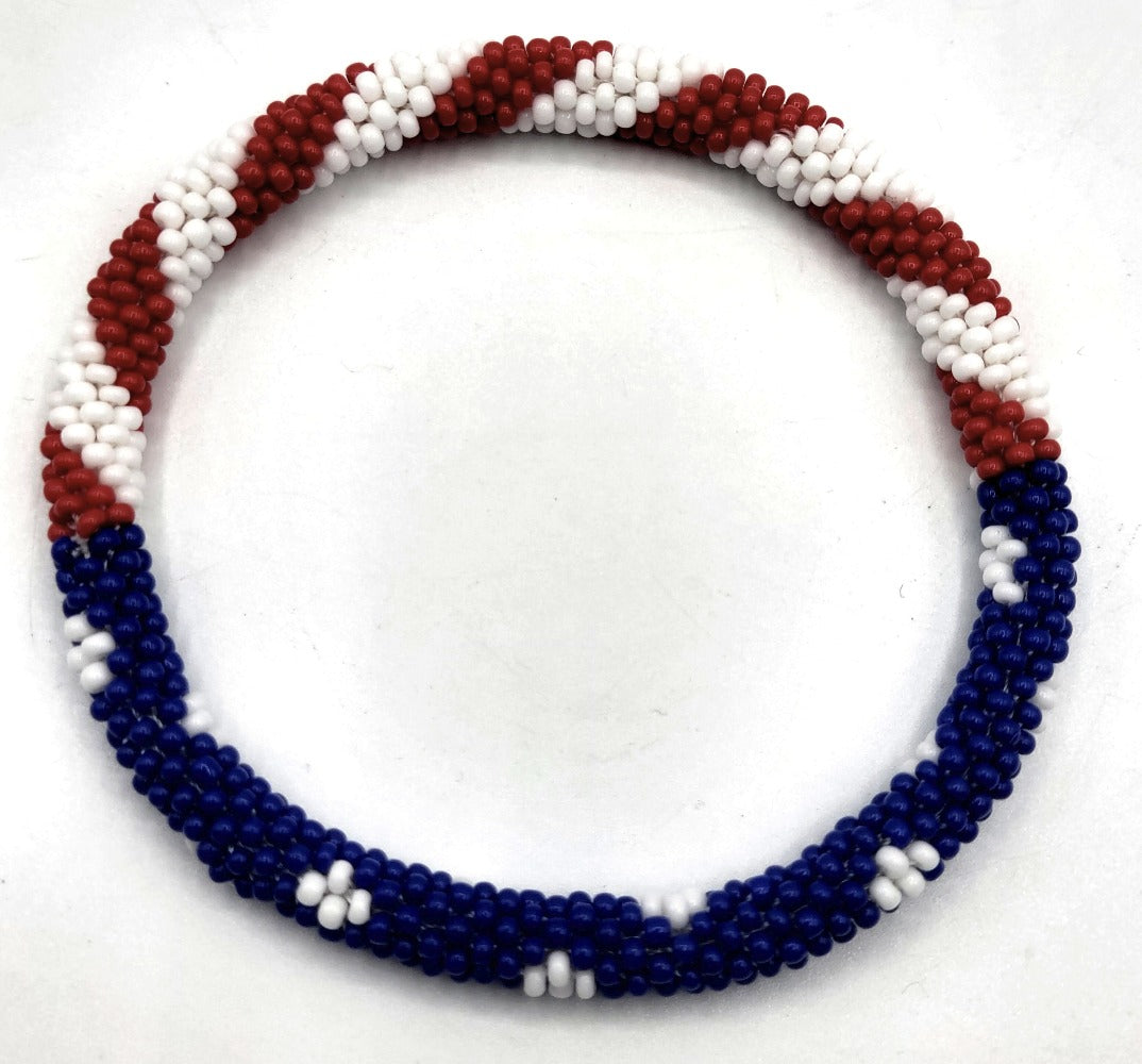 Beaded Bracelet - Handmade Patriotic Set 2pcs - USA Flag Red White Blue Glass Seed Bead - product detail view 10