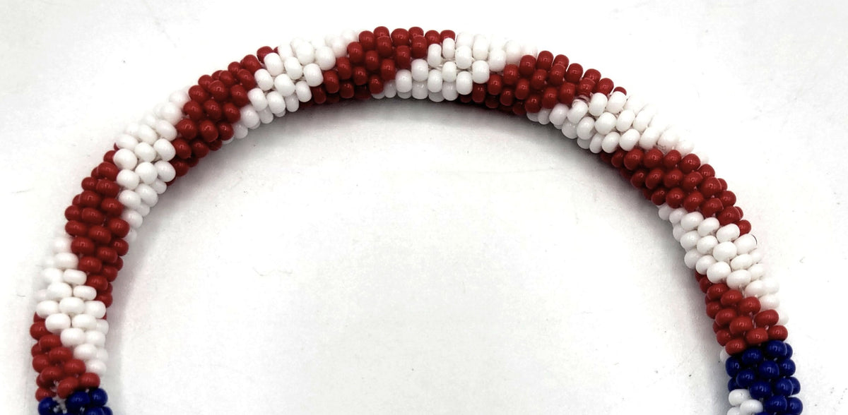 Beaded Bracelet - Handmade Patriotic Set 2pcs - USA Flag Red White Blue Glass Seed Bead - product detail view 11