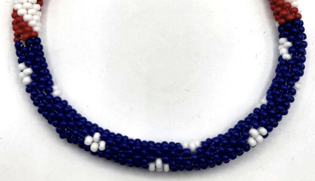 Beaded Bracelet - Handmade Patriotic Set 2pcs - USA Flag Red White Blue Glass Seed Bead - product detail view 12