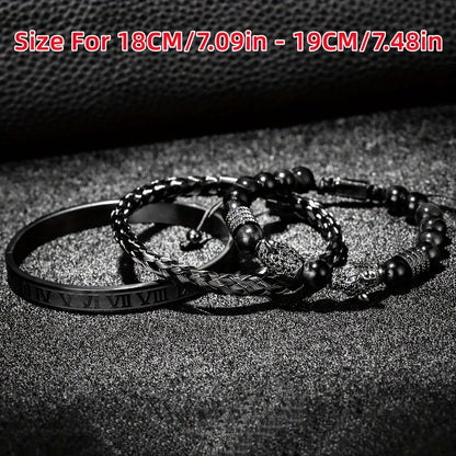 Beaded Bracelet - Leopard Head Set 3Pcs Black Agate with Double Leopard Head & Roman - product detail view 13