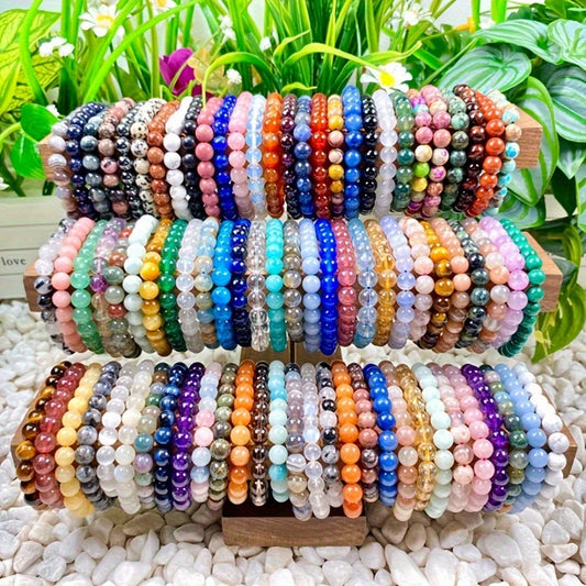 Beaded Bracelet - Natural Stone Set 20pcs - Colorful Handmade Elastic Wristbands for Women & - main product view