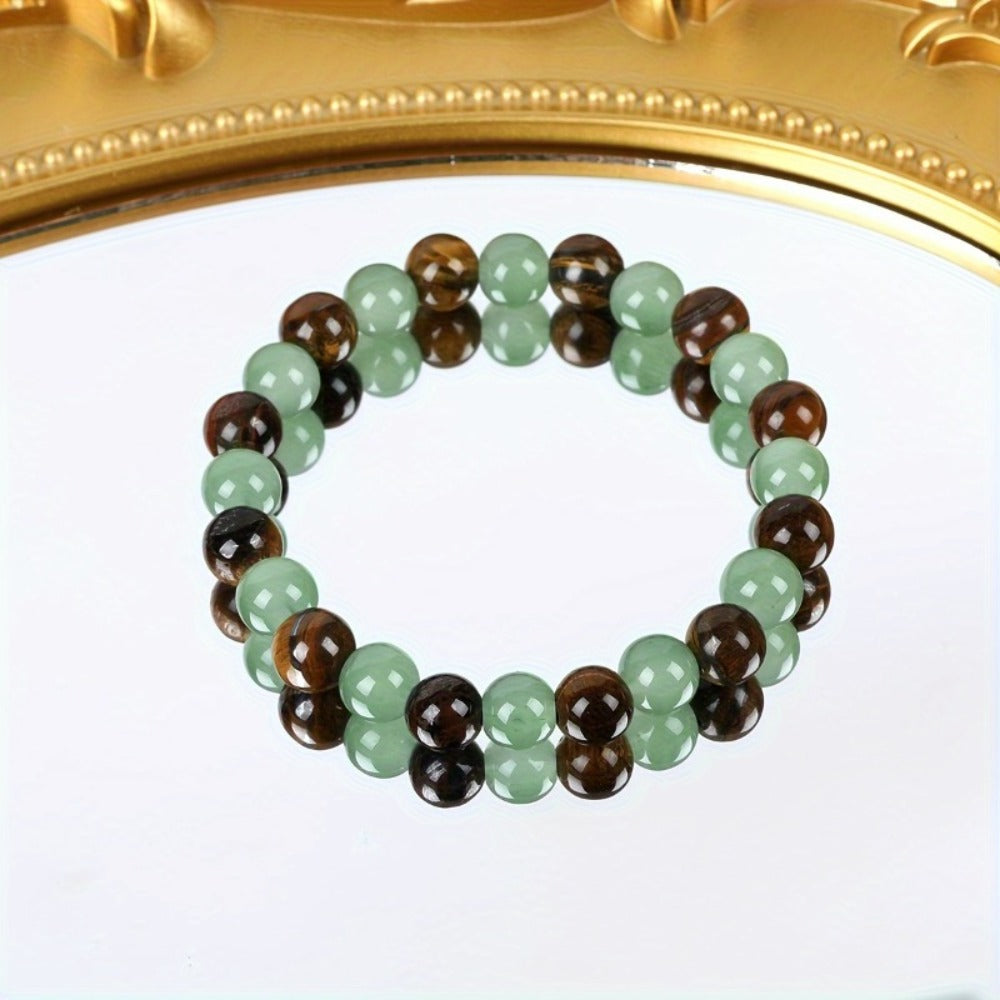 Beaded Bracelet - Pi Xiu Set of 4 Natural Green Malachite Stone 8mm Beads with Gold Accents - product detail view 8