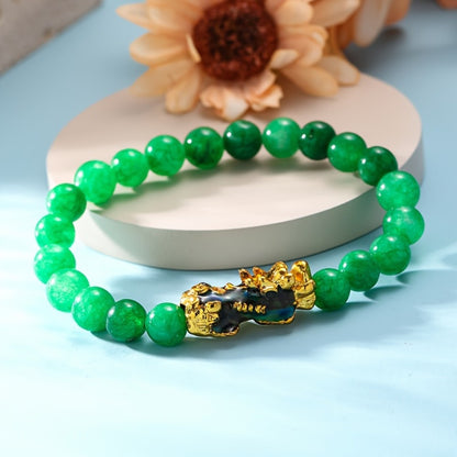 Beaded Bracelet - Pi Xiu Set of 4 Natural Green Malachite Stone 8mm Beads with Gold Accents - product detail view 9