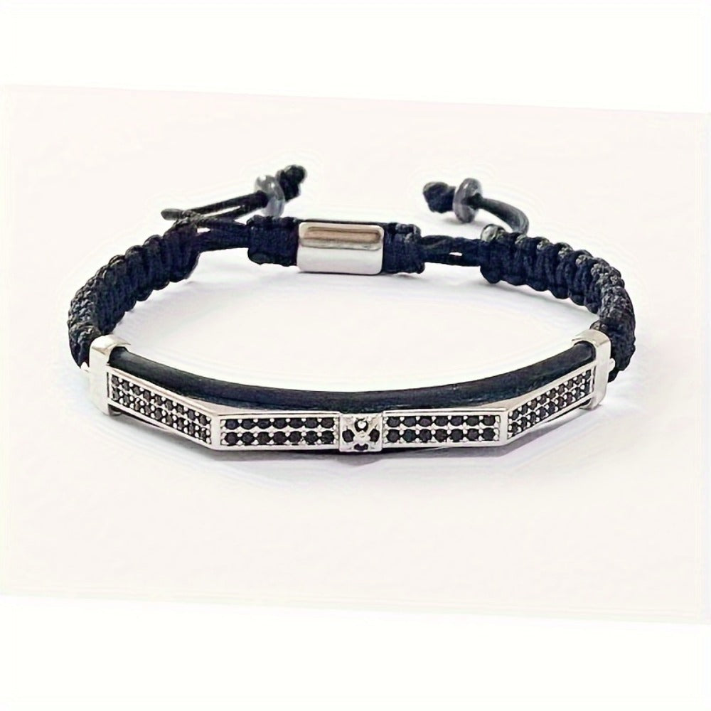 Beaded Bracelet - Men's Crown 3-Piece Set Hip Hop Prism Bead Woven Bling Gold Silver Black - product detail view 14
