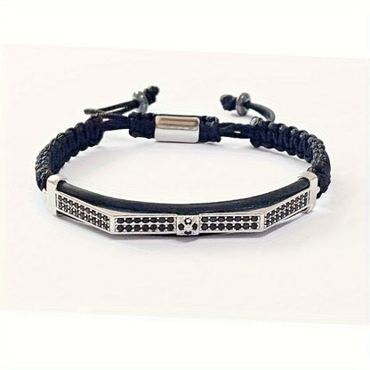 Beaded Bracelet - Men's Crown 3-Piece Set Hip Hop Prism Bead Woven Bling Gold Silver Black - product detail view 14