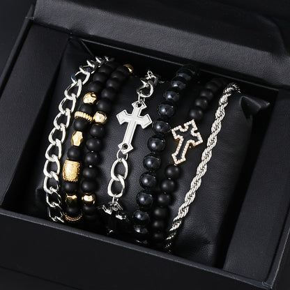 Beaded Bracelet - Men's Set 7pcs - Cross Rhinestone Chain for Men, Casual Fashion Stackable - main product view