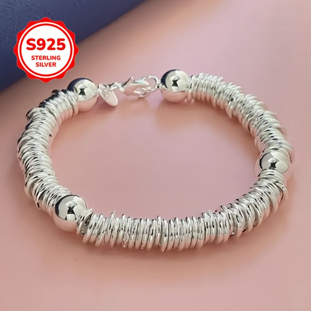Beaded Bracelet - S925 Sterling Silver Hollow Bead Ball for Women Bohemian Style Bangle - main product view