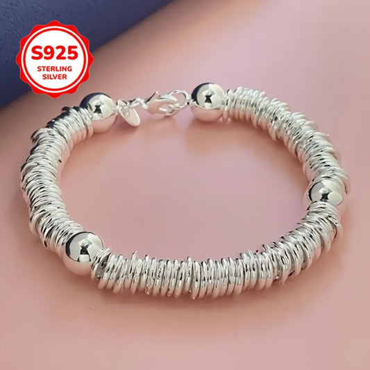 Beaded Bracelet - S925 Sterling Silver Hollow Bead Ball for Women Bohemian Style Bangle - main product view