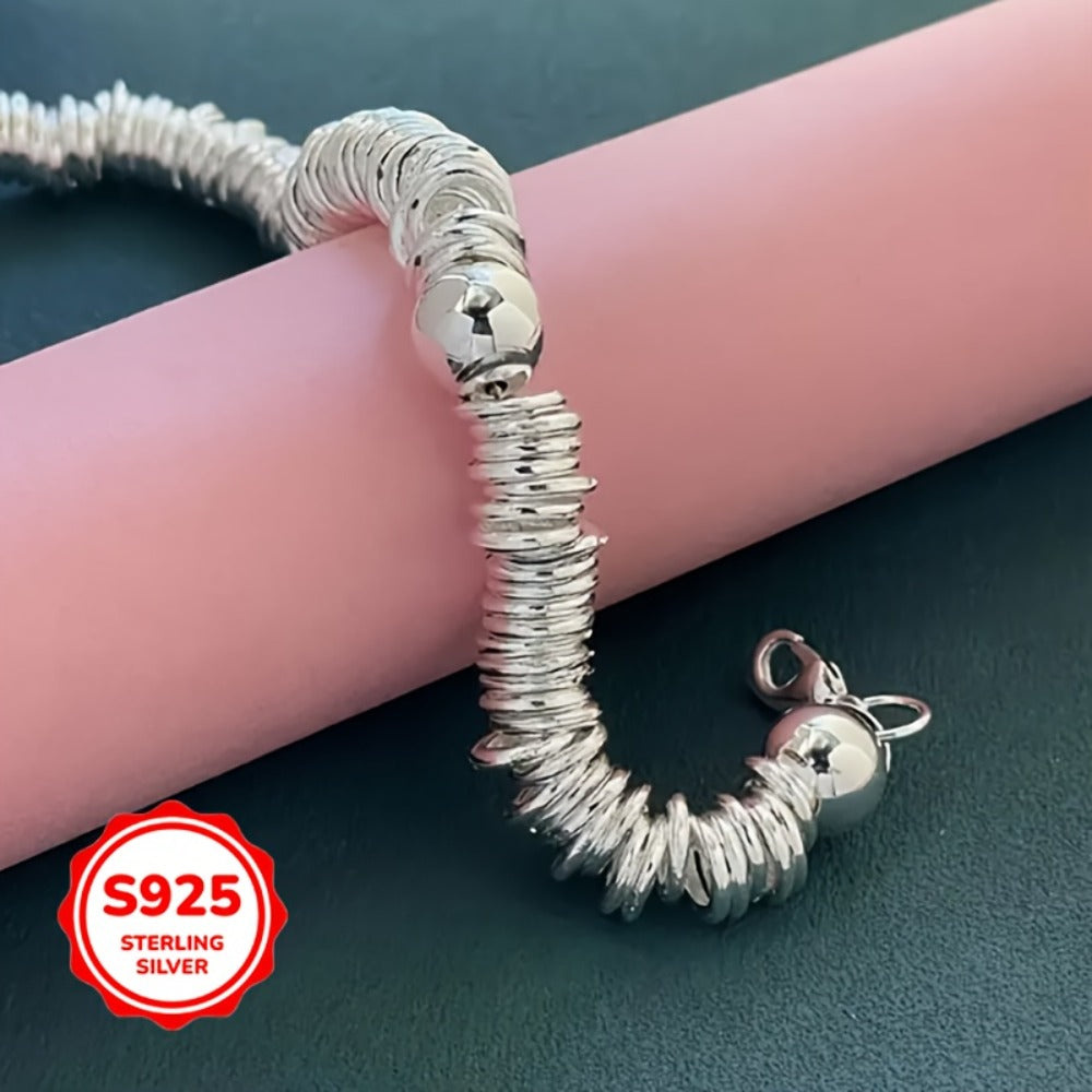 Beaded Bracelet - S925 Sterling Silver Hollow Bead Ball for Women Bohemian Style Bangle - product detail view 3