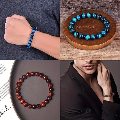 Beaded Bracelet - Tiger Eye Natural Stone Set 10pcs - 8mm Round Stretch for Men & Women - product detail view 6