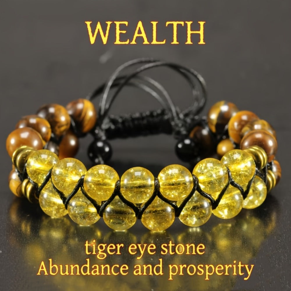Beaded Bracelet - Tiger Eye Stone for Men Natural Adjustable with Authentic Tiger Stripe - main product view