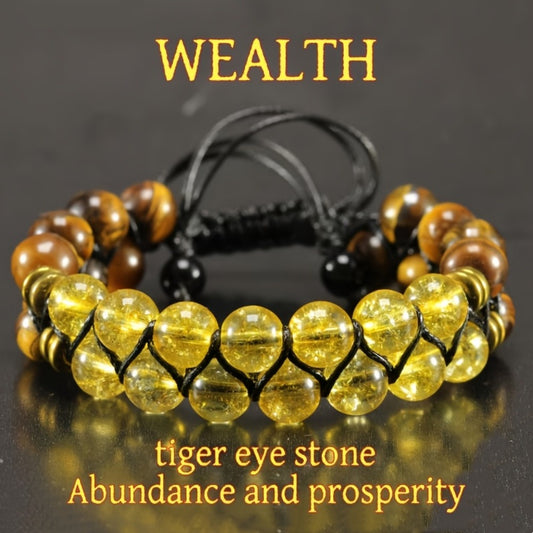Beaded Bracelet - Tiger Eye Stone for Men Natural Adjustable with Authentic Tiger Stripe - main product view