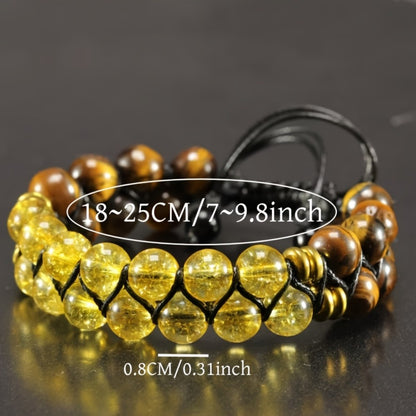 Beaded Bracelet - Tiger Eye Stone for Men Natural Adjustable with Authentic Tiger Stripe - product detail view 2