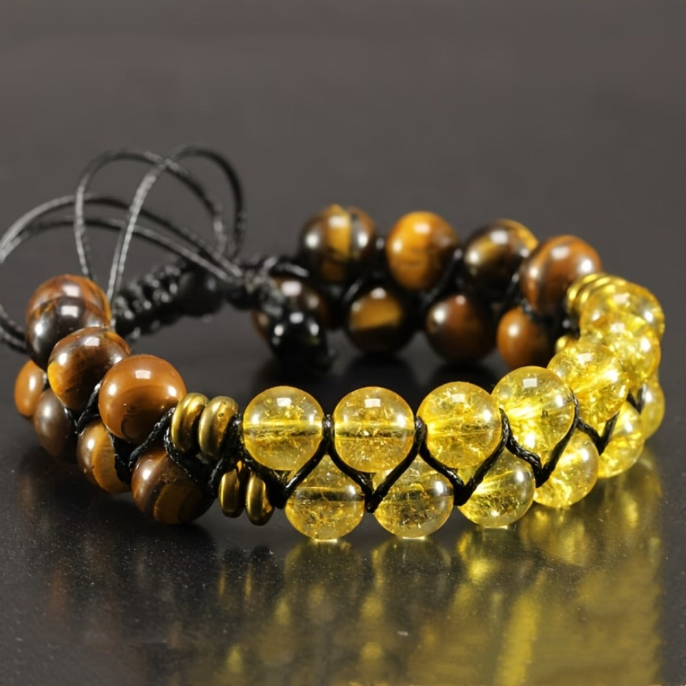 Beaded Bracelet - Tiger Eye Stone for Men Natural Adjustable with Authentic Tiger Stripe - product detail view 4