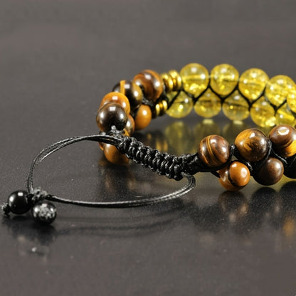 Beaded Bracelet - Tiger Eye Stone for Men Natural Adjustable with Authentic Tiger Stripe - product detail view 5