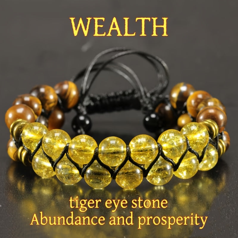 Beaded Bracelet - Tiger Eye Stone for Men Natural Adjustable with Authentic Tiger Stripe - product detail view 7