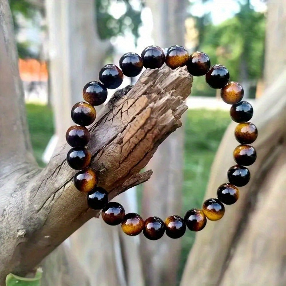 Beaded Bracelet - Tiger Eye Stone Set 8pcs 8mm Handmade Natural Stone Unisex Stackable - product detail view 6
