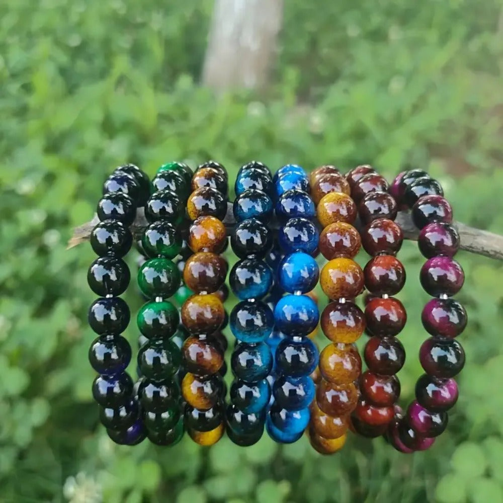 Beaded Bracelet - Tiger Eye Stone Set 8pcs 8mm Handmade Natural Stone Unisex Stackable - product detail view 7